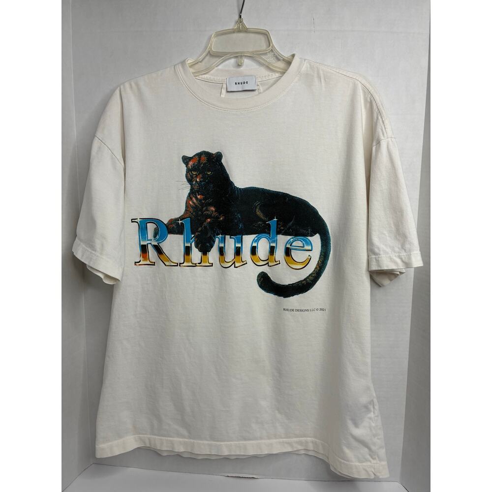 RHUDE Panther Leopard Logo White Medium 2021 T-Shirt Men's Streetwear Designer